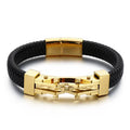 KALEN 2022 Vera Pelle Cuoio Nero Bracciale Uomo Acciaio Inox Punk Men's Jewelry