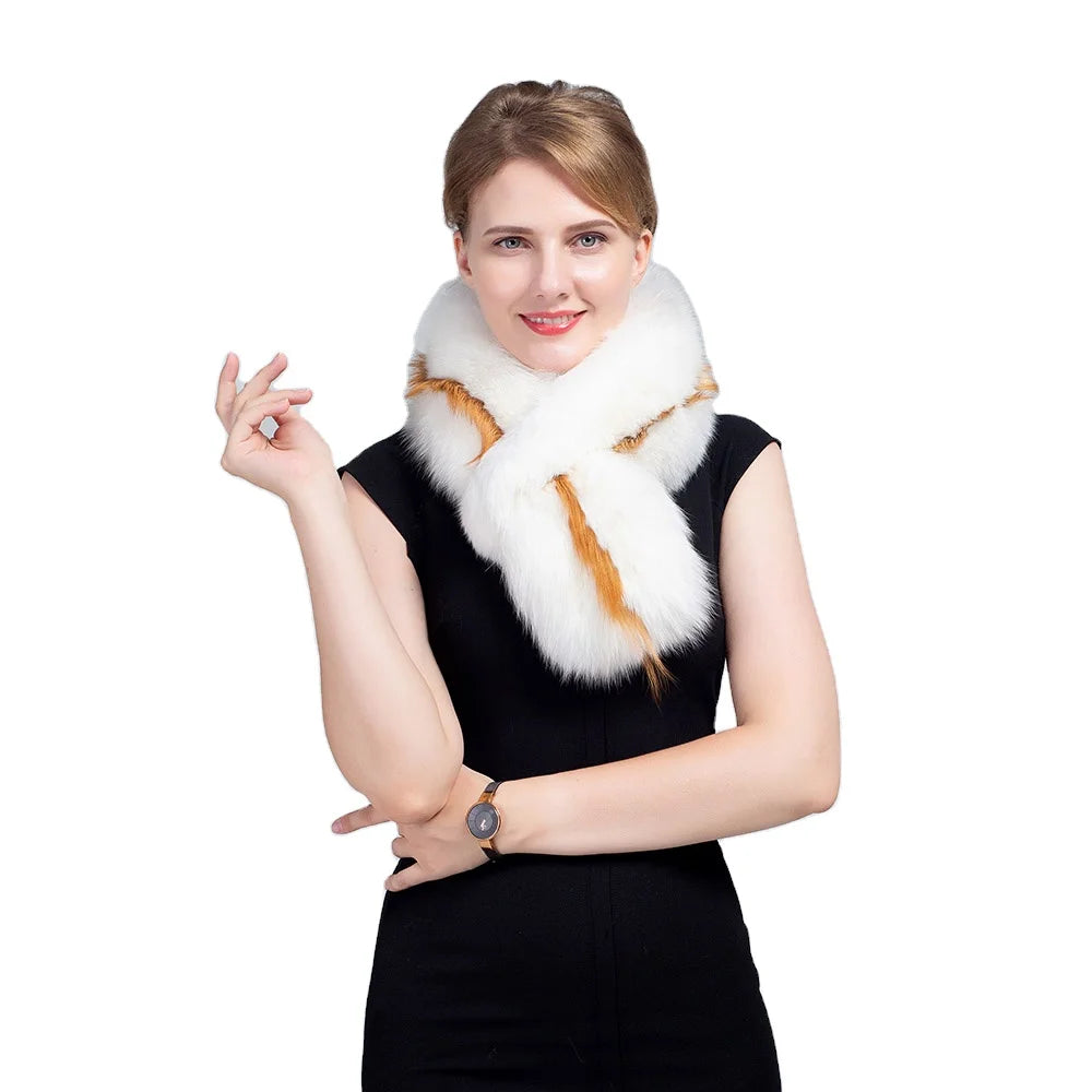 MWFur Fashion Women's Authentic Fox Fur Scarf Winter Fur Collar Full Fur MS.minshu Fox Hair Collar Scarf for Ladies