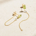 LOZRUNVE 925 Silver Jewelry Accessories Peridot Bezel Baguette and Diamond Chain Long Earring Fashionable