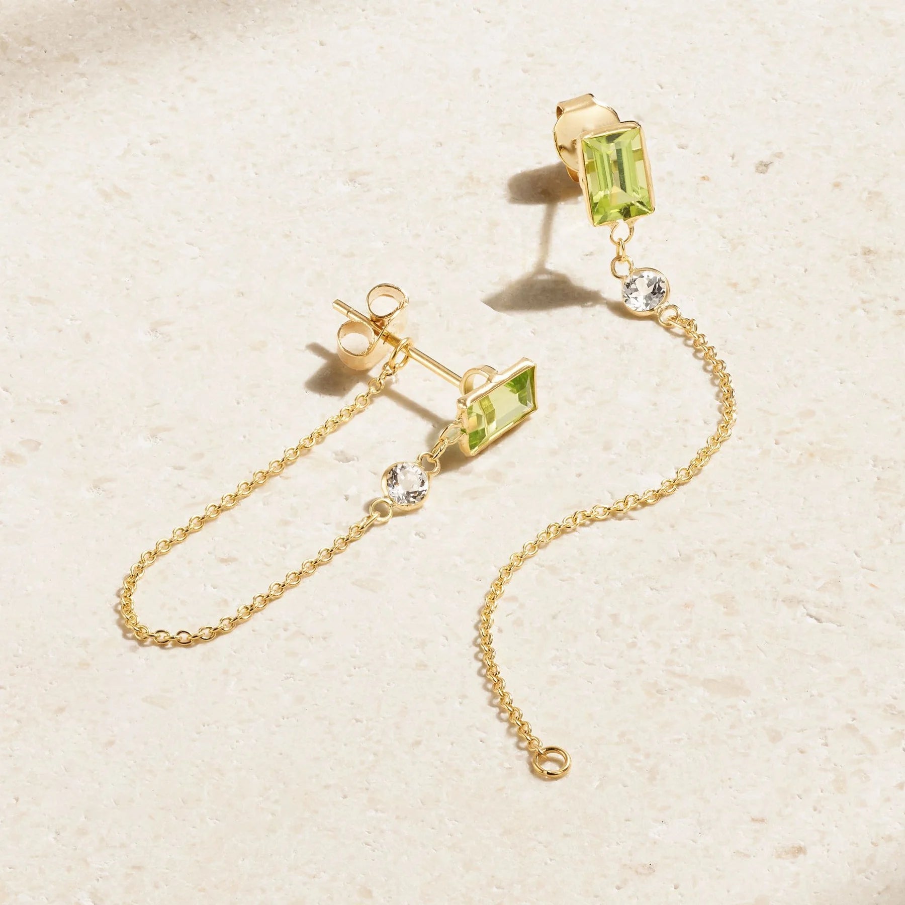 LOZRUNVE 925 Silver Jewelry Accessories Peridot Bezel Baguette and Diamond Chain Long Earring Fashionable