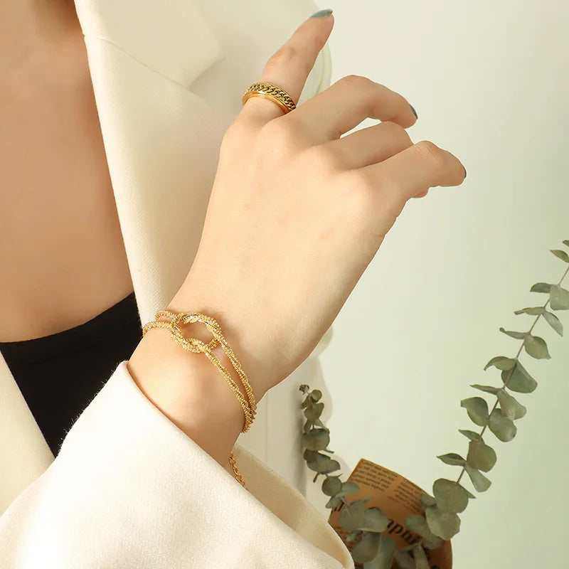 Non Tarnish Custom Stainless Steel 18k Gold Plated Jewelry Geometric Knot Twist Chain Bracelets