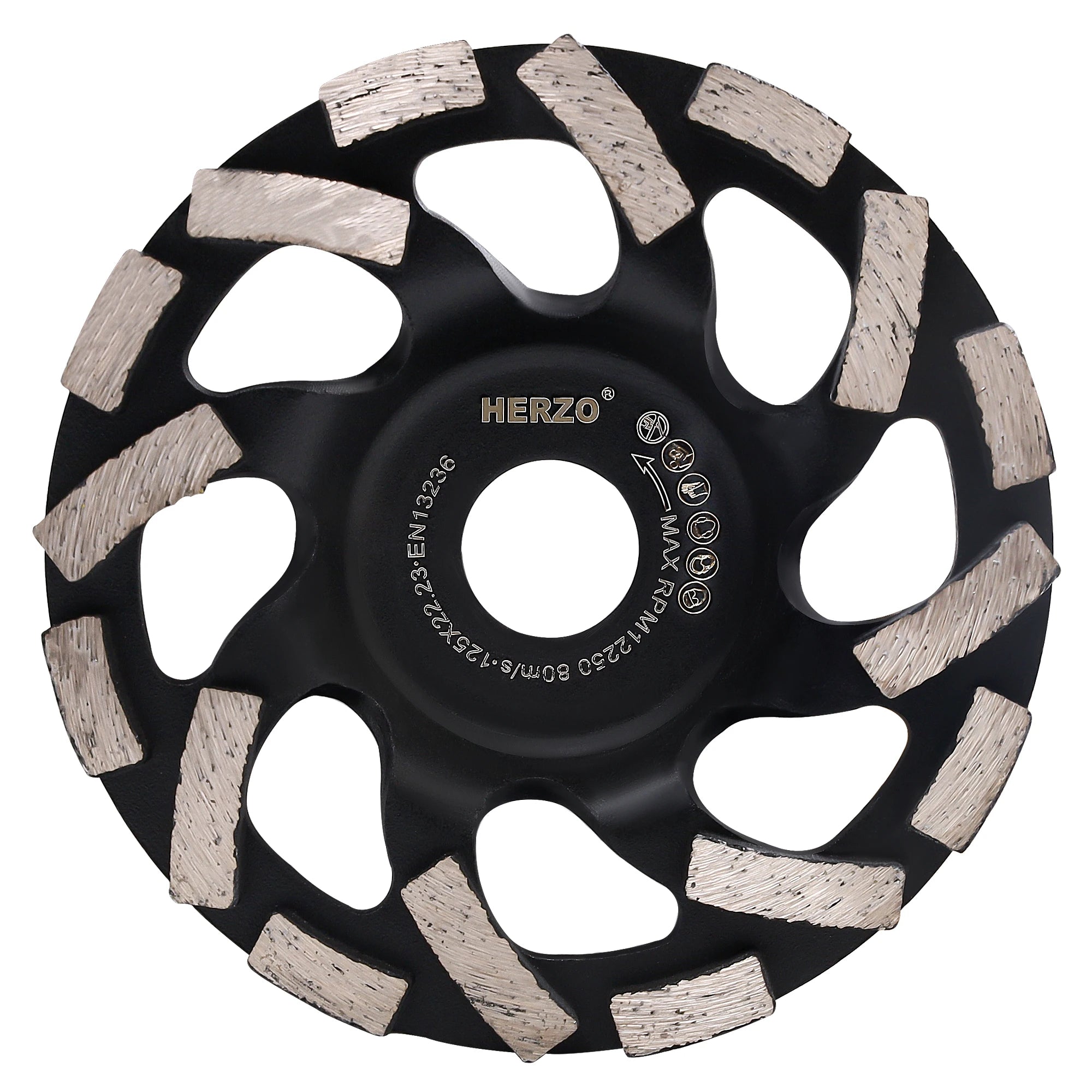 HERZO 5inch Black Diamond Grinding Blade Wheel Concrete Polishing Disc 12250rpm 22.23mm Hole for Deburring OEM Supported