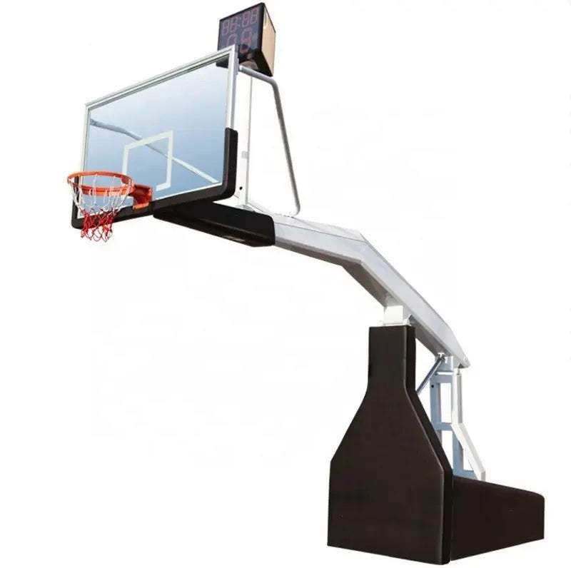 FIBA Standard Portable Manual Hydraulic Folding Basketball Hoop Stand Jinling 10ft Mobile Steel Backboard Cast Iron Base Blue
