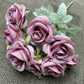 Wholesale New 9 Head Purple Rose Bunch Artificial Wedding Bouquets