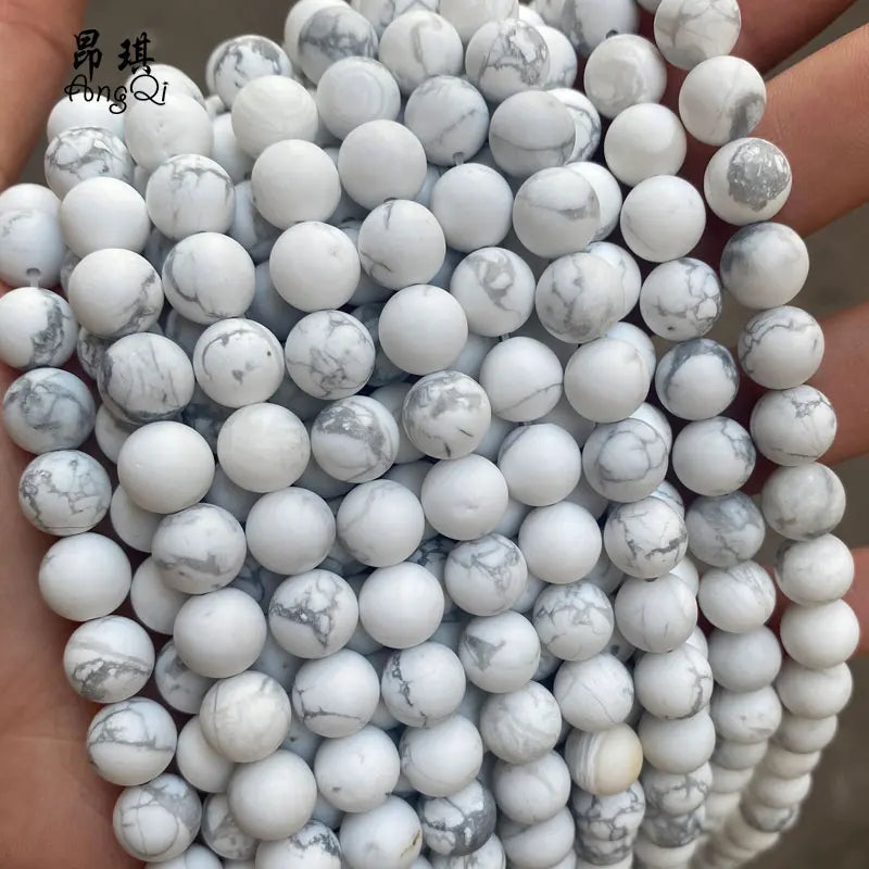 Matte Natural White Howlite Round Stone Beads Gemstone Loose Beads for Jewelry Making Bracelet