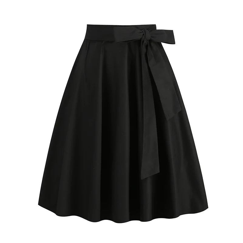 Vintage Cotton Women Skirt with Pockets Solid Color Black Long Swing Skirts Faldas