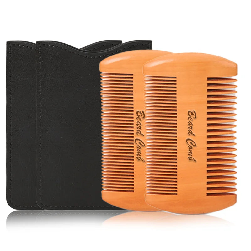 Custom Logo Wooden Men's Beard Pocket Comb Mustache Comb Sandalwood Grooming Wood Wide Tooth Beard Combs