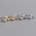 SP Elegant Girl Fashion 18K Gold S925 Sterling Silver Zircon Bowknot Stud Earrings