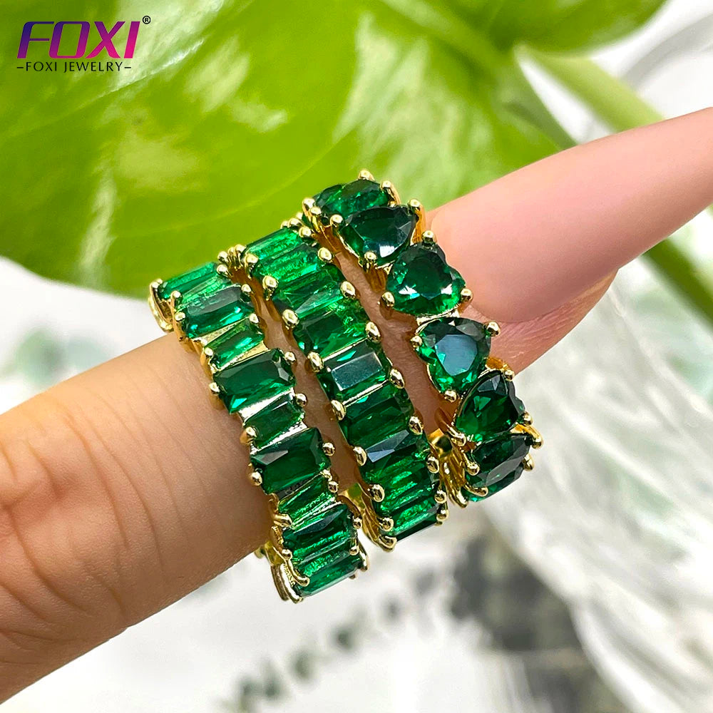 foxi Jewelry Iced Out 18K Gold Heart Emerald Zircon Brazilian Trend Engagement Ring