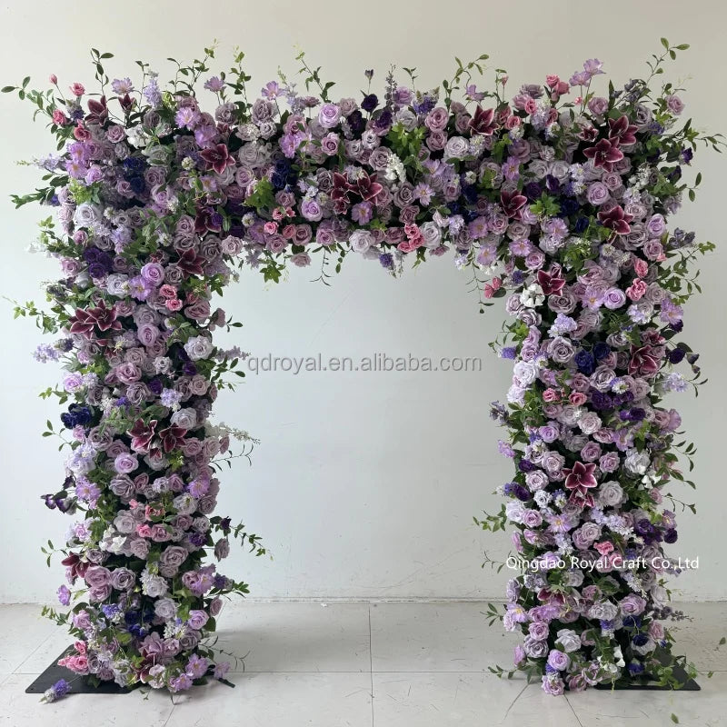 3D Roll up Floral Wall 8*8 Ft Artificial Silk Flower Purple Wedding Decoration Wall Panel Backdrop