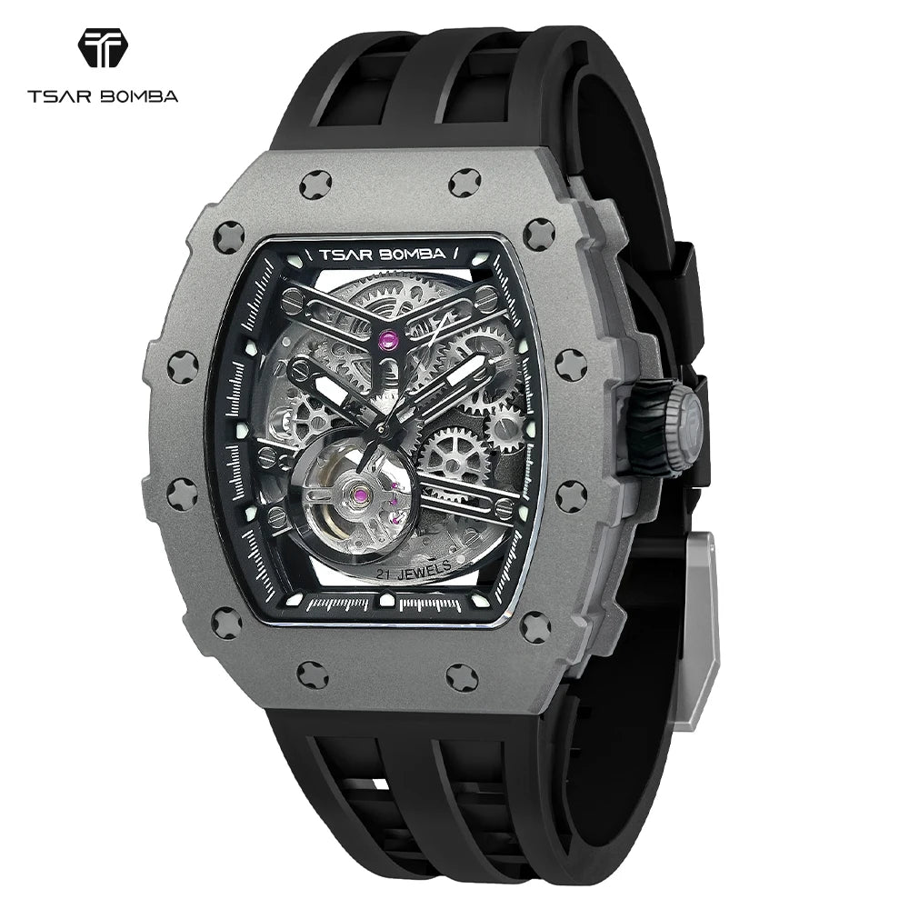 For Luxury Titanium Tonneau Mens Automatic Mechanical Watch Waterproof Luminous Analog Dial 5ATM/50M