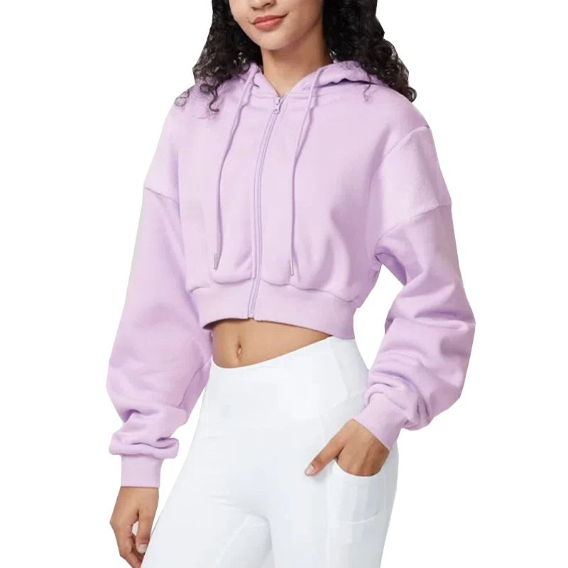 Drop Shoulder Style Oversized Cropped Fit Willow Women Classic Sports Cropped Hoodie for Women