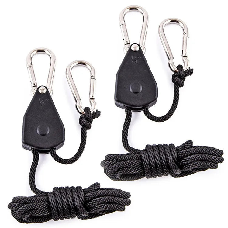 Heavy Duty Eco-friendly Hydroponics Easy Roller/Yo Yo Light Hanger Stainless + Nylon 1/8" Rope Ratchet Plant Hangers 150Lbs