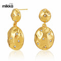 Fashion Oval Stud Star Inlaid Zircon Copper Plated 18K Gold Earrings with Good Quality