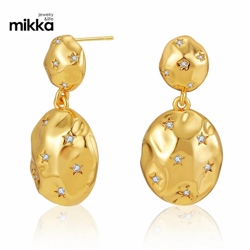 Fashion Oval Stud Star Inlaid Zircon Copper Plated 18K Gold Earrings with Good Quality