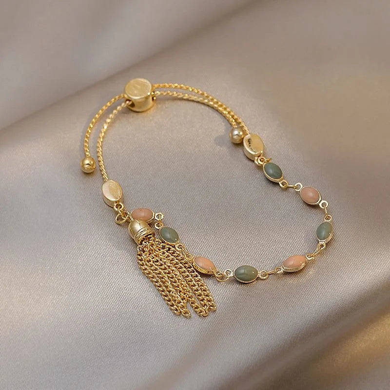 Fashion Vintage Pink Dripping Oil Bracelet Jewelry Women Gold Tassel Designers Friendship Bracelet Gifts