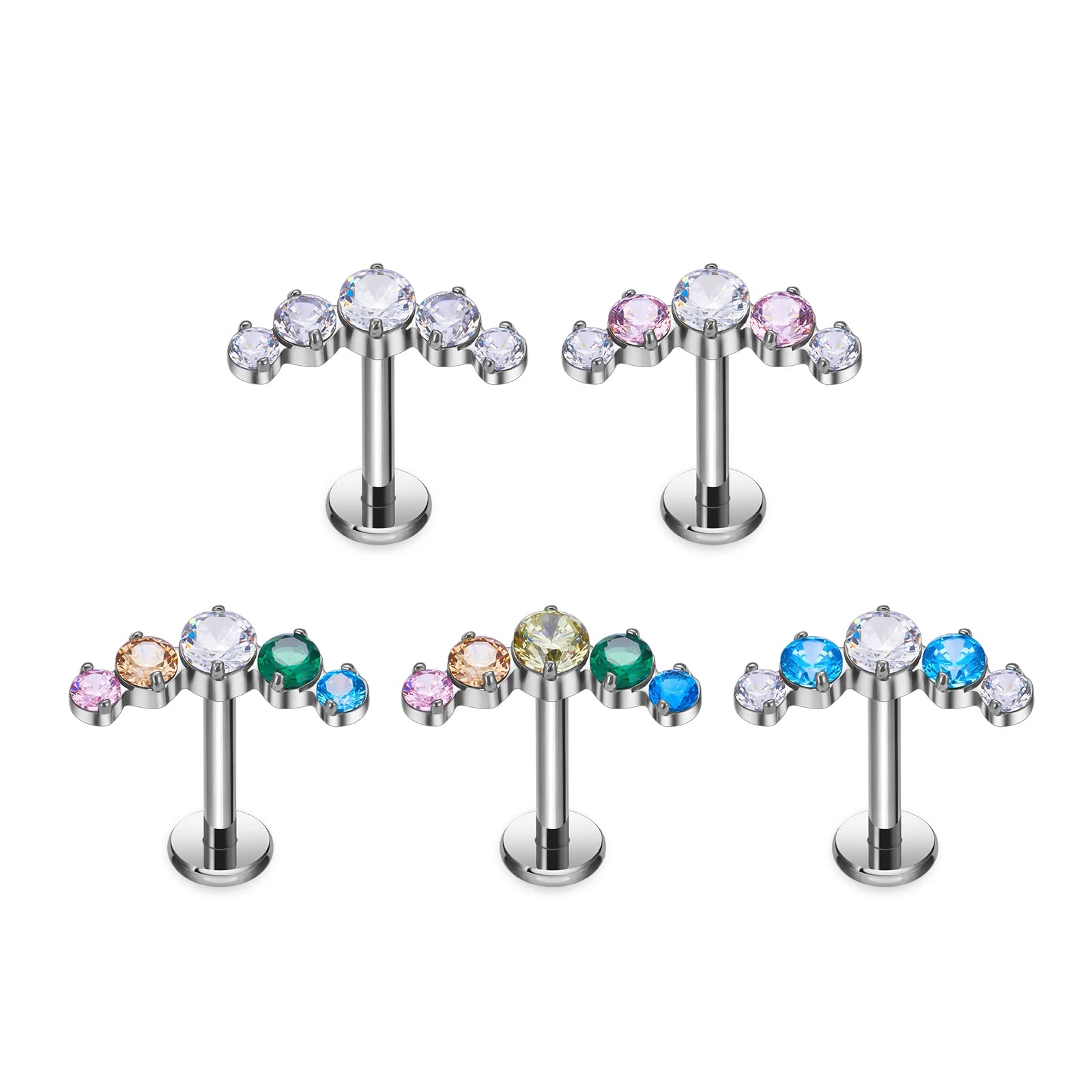G23 Titanium 16G  Internal Thread Multicolor Cubic Zircon Earrings Labret Nose Stud Tragus Helix Women Body Piercing Jewelry