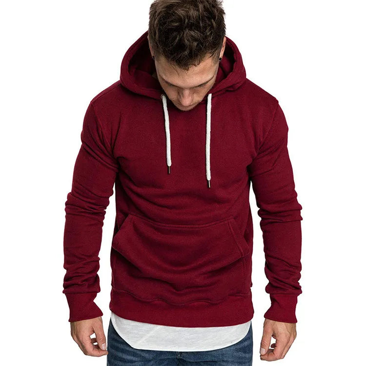 Autumn Winter Men Warn Hoodies Casual Solid Color Long Sleeve Hoody Sweatshirt Streetwear Hooded Pullover Men Clothes