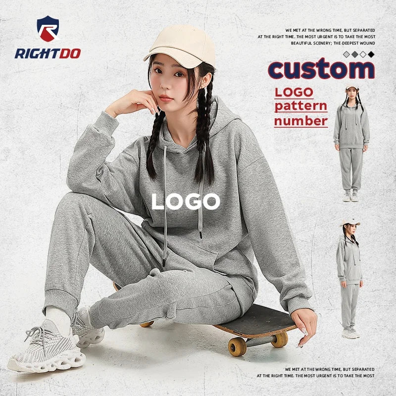 Custom Logo Wholesale Cotton Long Sleeve Winter Womens Used 2 Piece Jogger Casual Sweatshirt Sweatpants Hoodies and Pants Set