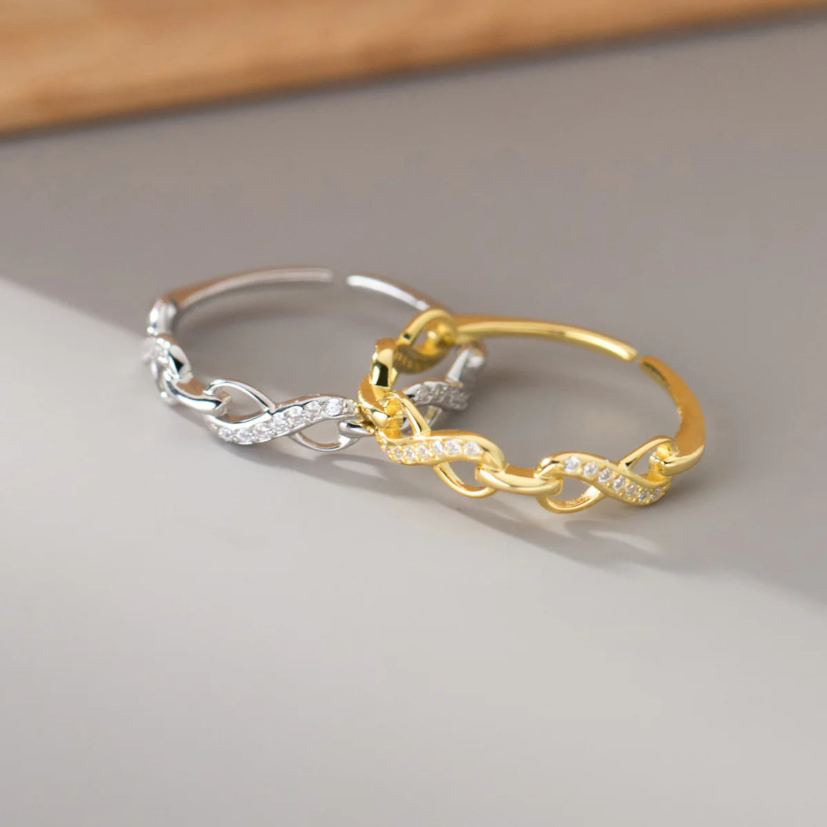 Fashion Jewelry 925 Sterling Silver Figure Number Eight Shape Diamond Gold Plated Open Rings for Women