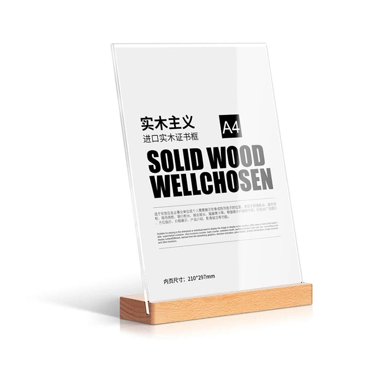Size Material Can Be Customized Acrylic Beech Solid Wood Base Display Rack Sign Menu Meeting Nameplate Price Tag Wine Nameplate