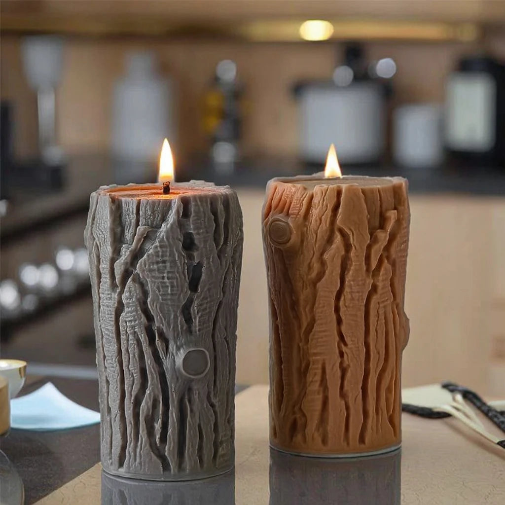 F179 3D Stump Shape Scented Candle Silicone Mold for Candle Making Diy Bark Candle Plaster Ornaments Grinding Tool