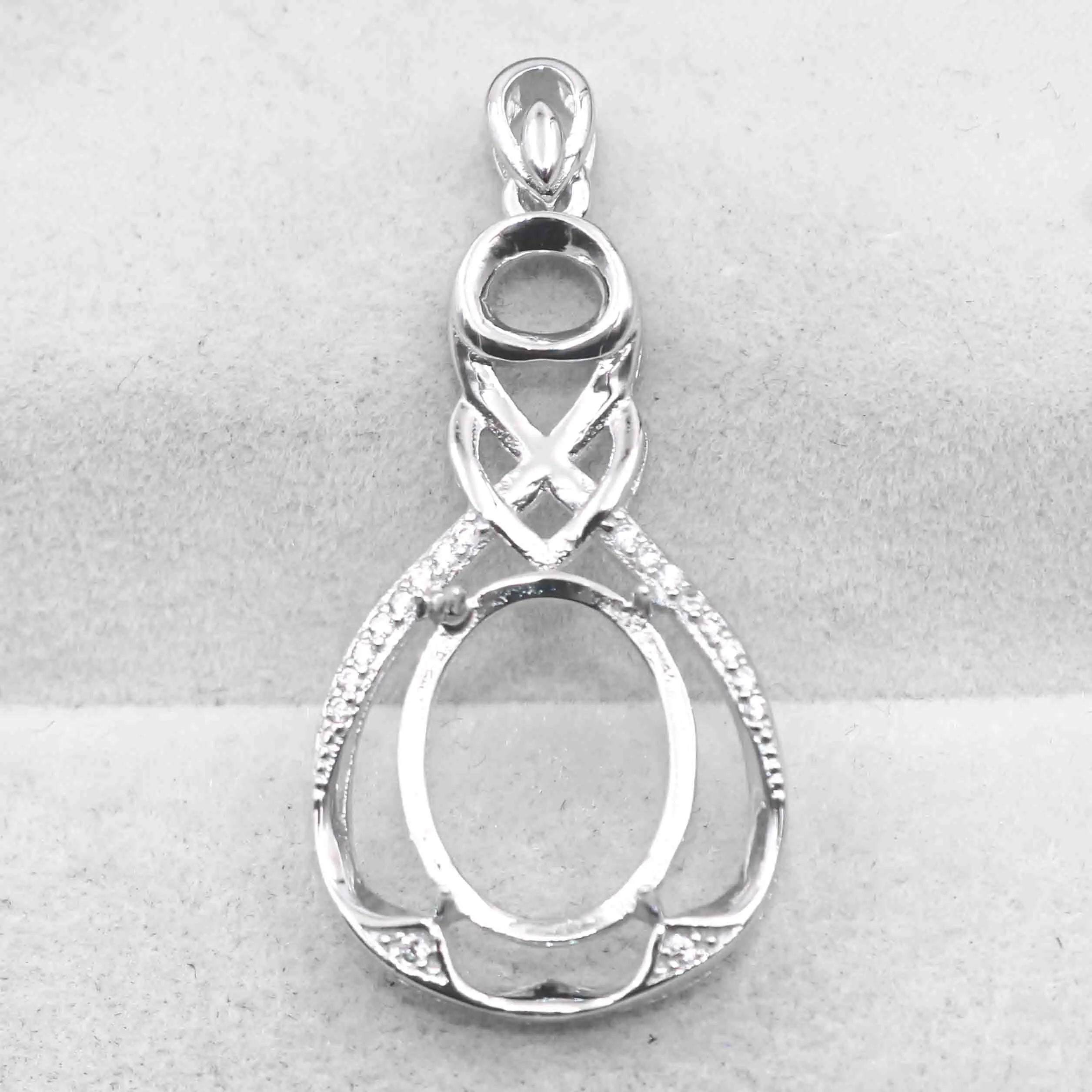 Sterling Silver 11*14mm Semi Mount Pendant Empty Frame Blank Support Setting S925 Base Holder Without Center Stone for DIY Inlay