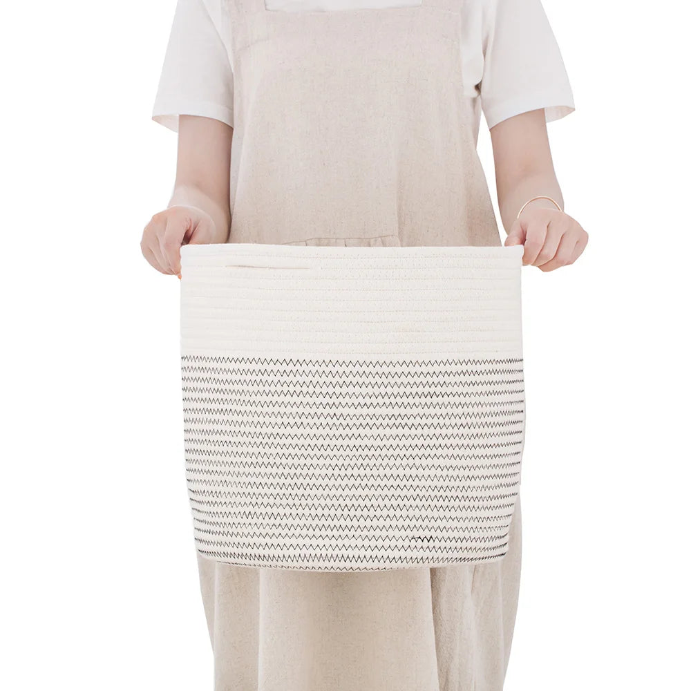 High Quality Natural Woven Cotton Rope Folding Bathroom Storage Basket Planting Cotton Rope Basket