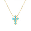 Fashion Jewelry 925 Sterling Silver Cross Pendant Necklace Cross Shape Turquoise Gold Plated Necklaces for Women