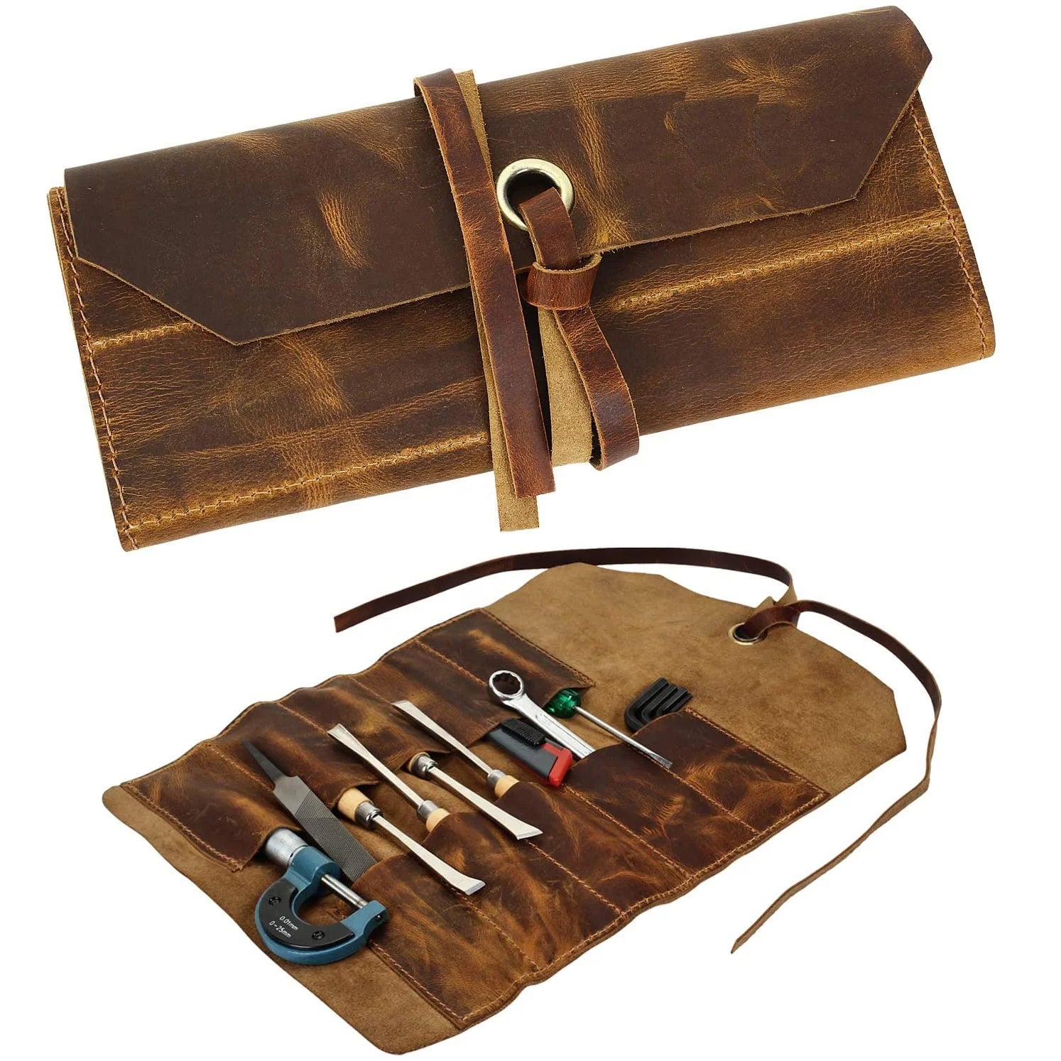 HIBO Customizable Leather Tool Roll Pouch ODM/OEM Tote Bag Wrench Featuring
