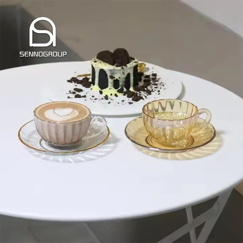 High Temperature Resistant Glass Cup Pumpkin Shape Customized Borosilicate Glass Tea Mug Coffee Cup with Saucer