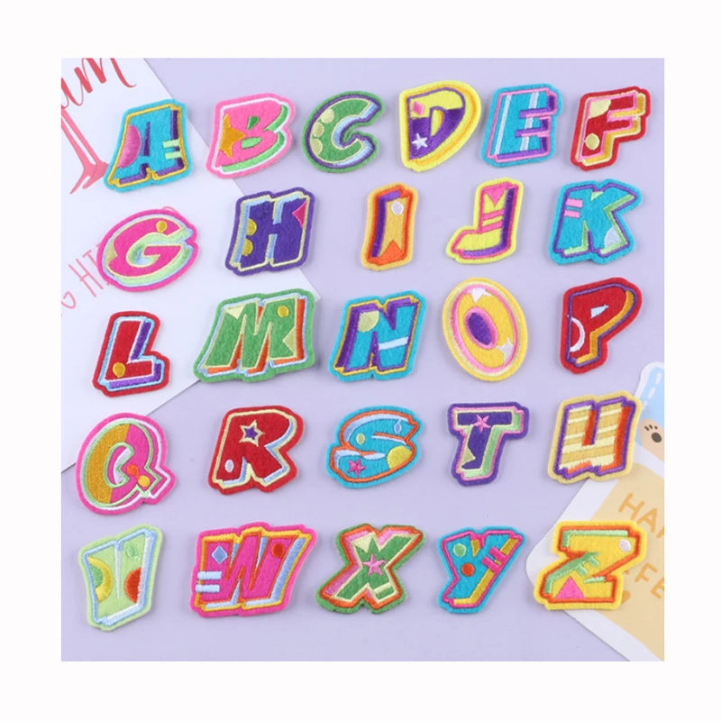 Cartoon Hot Melt Adhesive Embroidered Multicolor 26pcs Alphabet Patch for Clothing Bags Decoration Garment Embroidery Patches