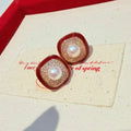 2026 Popular Red Transport Series Stud Earrings 5-6mm AAAA Grade Natural White Freshwater Pearl Inlay Gold Plated Camellia