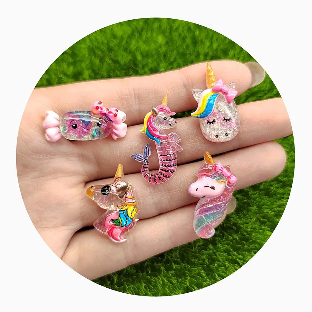 Unique Mixed Cute Resin Glitter Horse Candy Miniature Figure DIY Home Decoration Charm Craft Flatback Cabochon