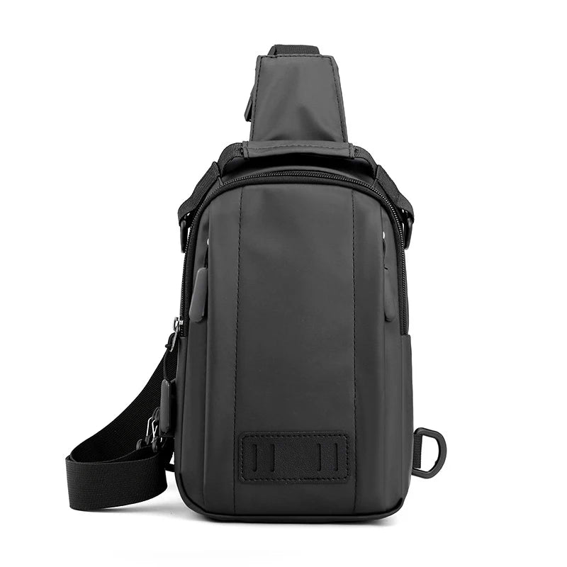 QXMOVING Trendy Waterproof Chest Bag Spring Camping USB Sling Crossbody for Women Men Single Strap Fashionable Nylon Polyester