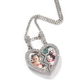 Qiuhan Hip Hop New Style Fashion Copper Inset Zircon Personality Magnet Heart DIY Photo Pendant Necklace