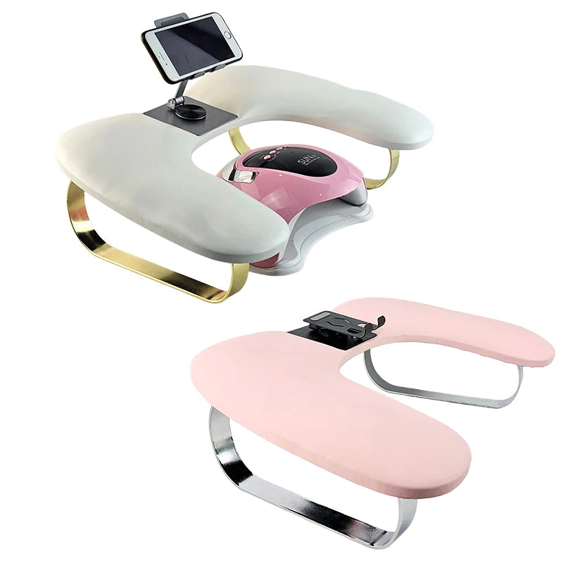 Portable U-Shaped Manicure Nail Arm Hand Rest Soft Pu Leather White Tattoo Arm Rest Salon Nail Pillow with Phone Holder