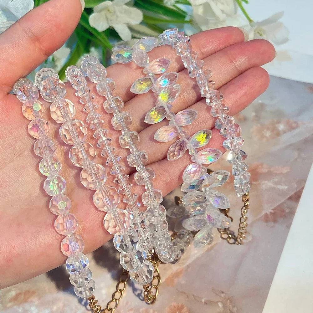 Fashion Colorful Transparent Crystal Beaded Bracelet Feminine Geometric Beaded Transparent Charm Bracelet Wedding Jewelry Gift