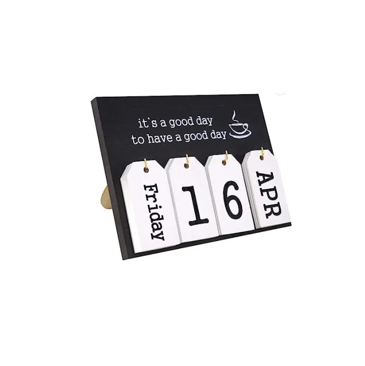 Perpetual Calendar Flip Wooden Block Calendar Vintage Wood Block Calendar for Home Office Desk