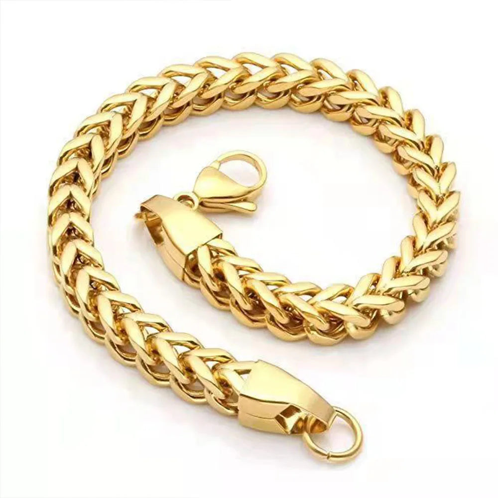 Fashion Trendy Stainless Steel Fish Scale Wheat Chain Bracelet 19cm Hip Hop Jewelry for Men