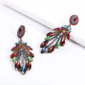Exaggerated Silver Plated Leaves Fashion Earrings Colorful Rhinestone Crystal Leaf Stud Earrings Jewelry