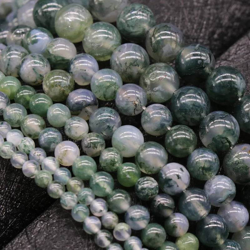 DIY DIY Natural Moss Agate Beads 10mm for Garment Necklace Accessories in Low Price