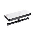 Black Stainless Steel and Striped Marble Phone and Paper Holder Rack Brushed Basin Shelf for Bathroom Common Toilet Shelf
