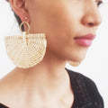 Korea Handmade Wooden Wicker Straw Weave Rattan Vine Braid Drop Earrings New Fashion Geometric Sector Earrings