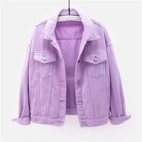 S-2XL New Spring and Autumn Denim Jacket Women's Short Loose Fitting Long Sleeved Solid Color Student Jacket