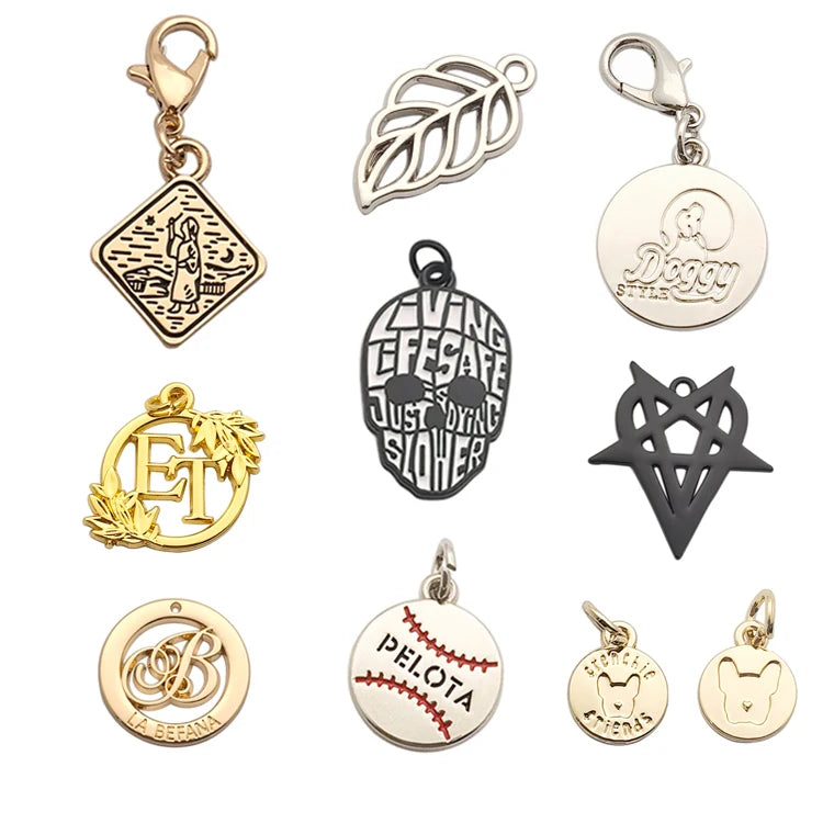 Wholesale Engraved Metal logo Tag Custom Metal Charm Plated Labels for Necklace Clothing Bracelet