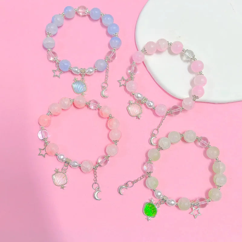 Trendy Style Chinese Colorful Beaded Bracelets for Women Girl Cute Shell Charm Bracelet Crystal Gemstone Beads Bracelet