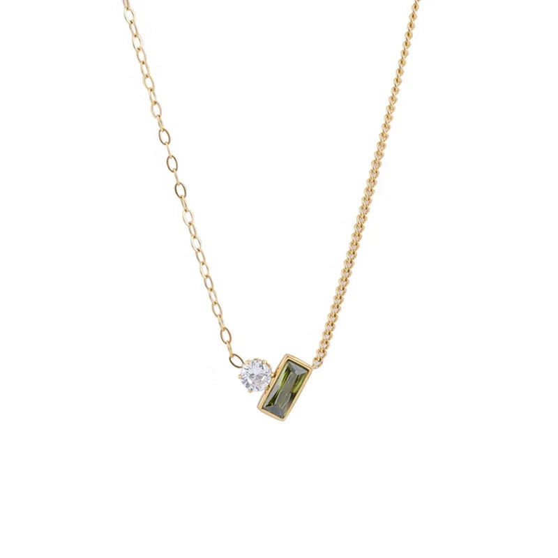 Women Jewelry Hot Selling Fashion Trendy Vintage Stainless Steel Emerald Pendant Gold Color Women Necklace