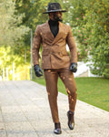 Brown Double Breasted Mens Suits Peaked Lapel Male Tuxedos for Wedding Blazers Slim Fit Groom Wear Men Prom Jackets With Pants