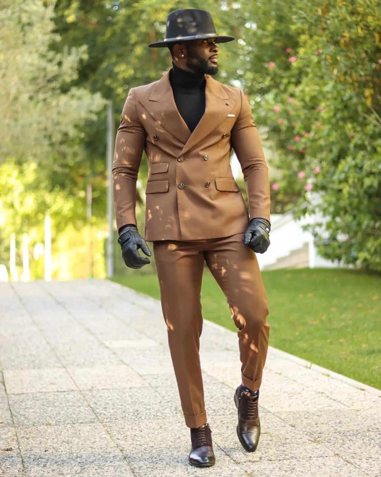 Brown Double Breasted Mens Suits Peaked Lapel Male Tuxedos for Wedding Blazers Slim Fit Groom Wear Men Prom Jackets With Pants